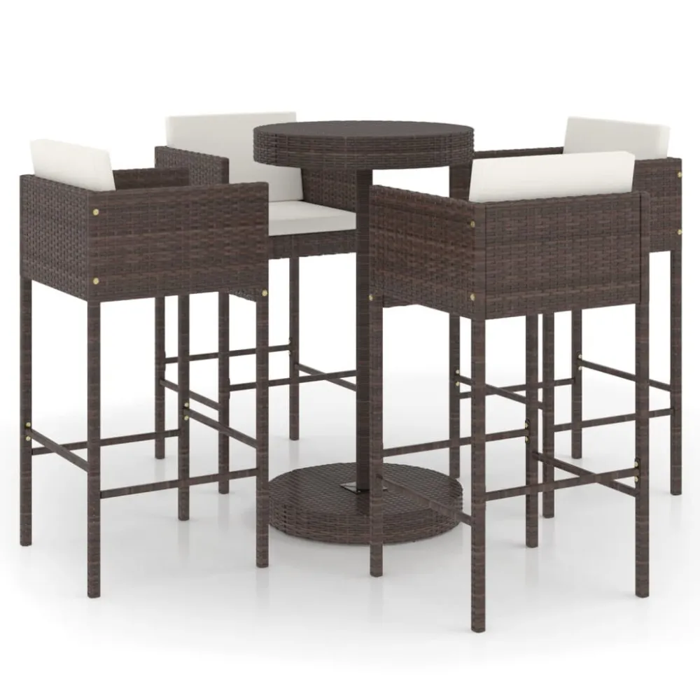 Resistente à Intempérie 5 pcs conjunto de bar para jardim com almofadões vime PE castanho