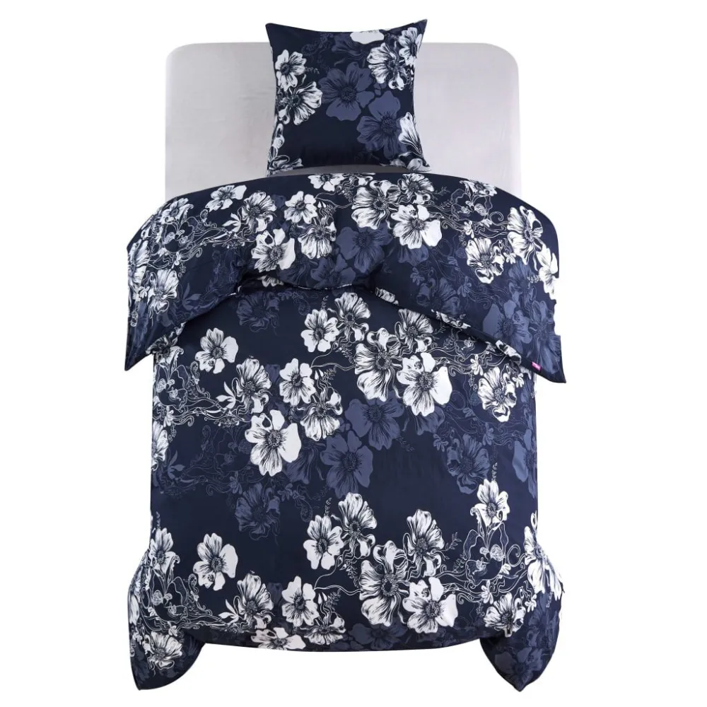 Capa com Zíper Conjunto capa edredão 140x220/60x70cm floral azul-marinho