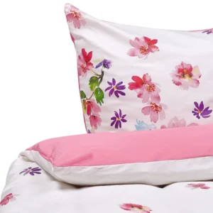 Capa Lavável para Edredom Conjunto de capa de edredão em algodão acetinado branco e rosa 135 x 200 cm LARYNHILL