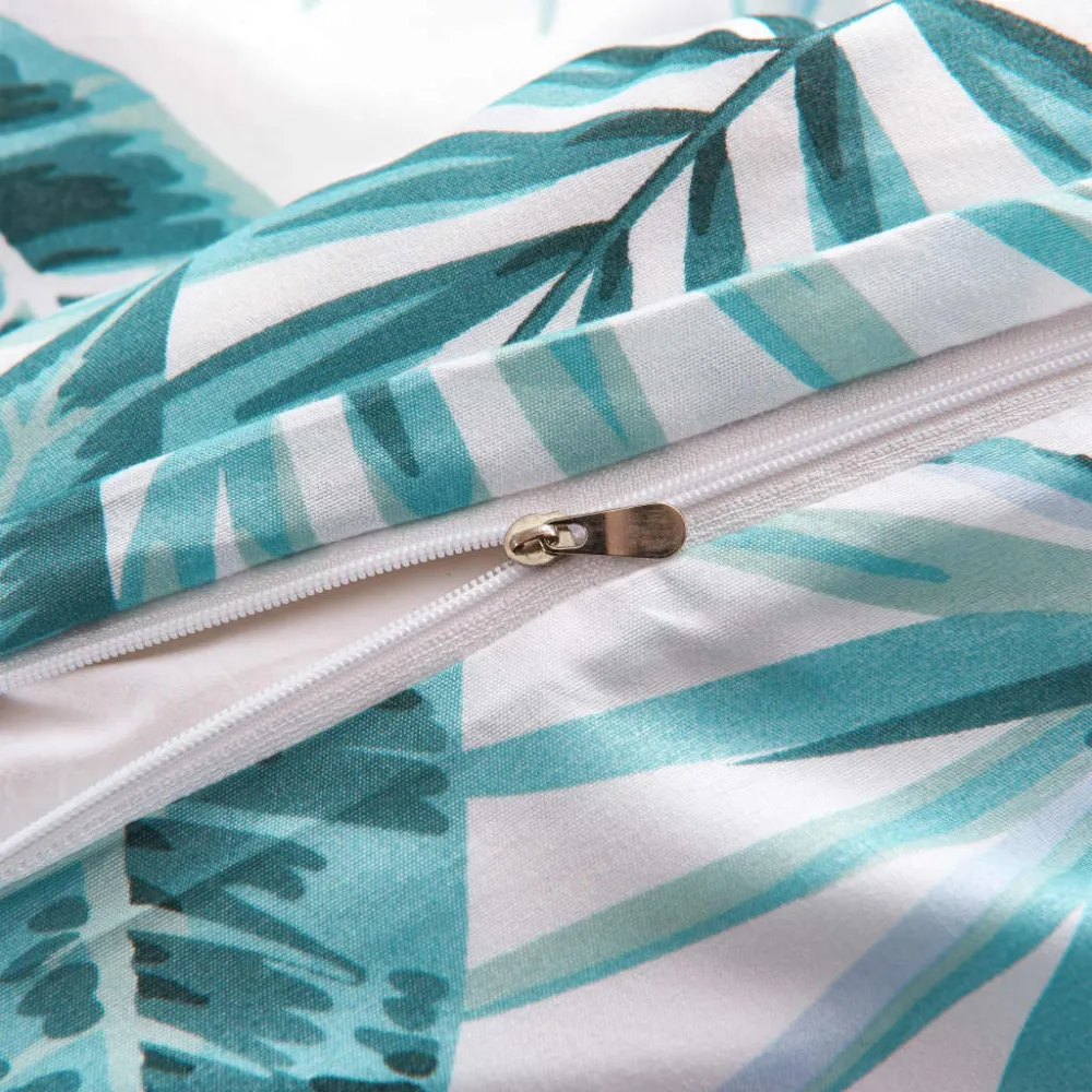 Conjunto capa edredão 140x200/60x70cm design folhas verde | Macio e Respirável