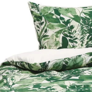 Conjunto de capa de edredão em algodão acetinado verde e branco 155 x 220 cm GREENWOOD para Troca de Estação