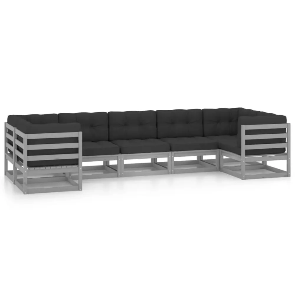 7pcs conjunto lounge de jardim com almofadões pinho maciço cinza para Áreas de Lazer