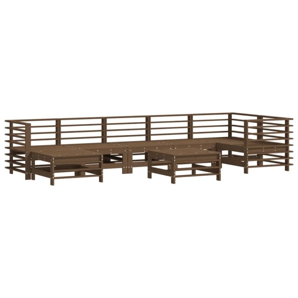 8pcs conj. lounge jardim+almofadões madeira maciç castanho-mel com Mesa e 6 Cadeiras