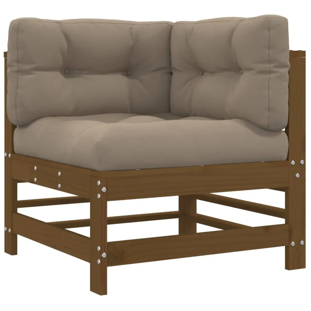 8pcs conj. lounge jardim+almofadões madeira maciç castanho-mel com Mesa e 6 Cadeiras