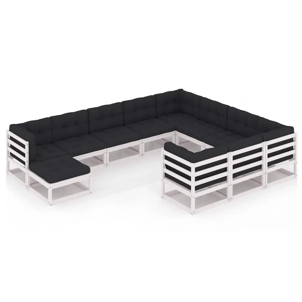 Conjunto Completo para 11 pcs conj. lounge de jardim com almofadões pinho maciço branco