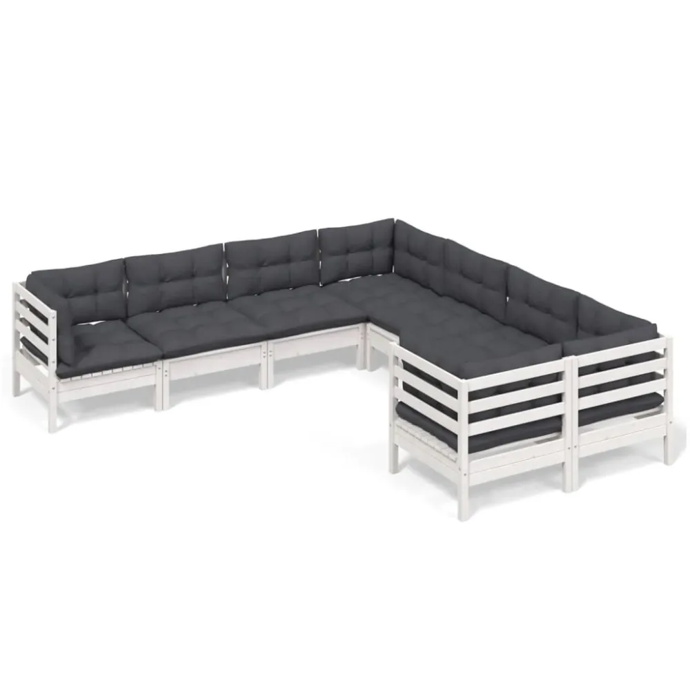 Conjunto Completo para 8 pcs conj. lounge de jardim com almofadões pinho maciço branco