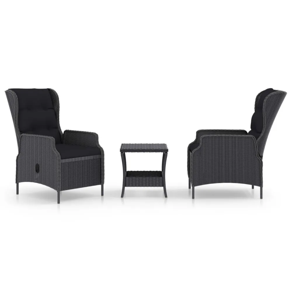 Conjunto Completo para 3 pcs conj. lounge jardim com almofadões vime PE cinzento-escuro
