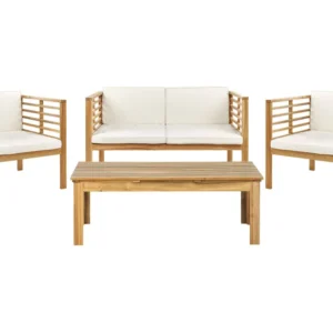 Conjunto de Exterior em Conjunto lounge PACIFIC Madeira de acácia Branco creme
