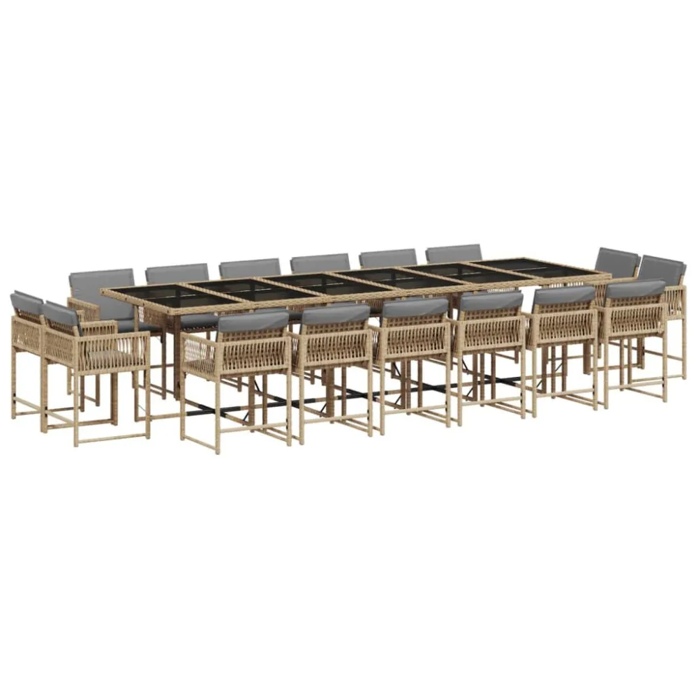 Conjunto de Exterior em 11 pcs conj. jantar jardim com almofadões vime PE bege misturado