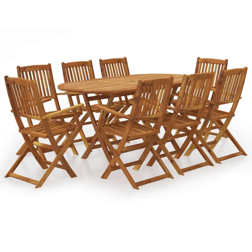 Conjunto de Exterior em 9 pcs conjunto jantar dobrável para jardim madeira acácia maciç