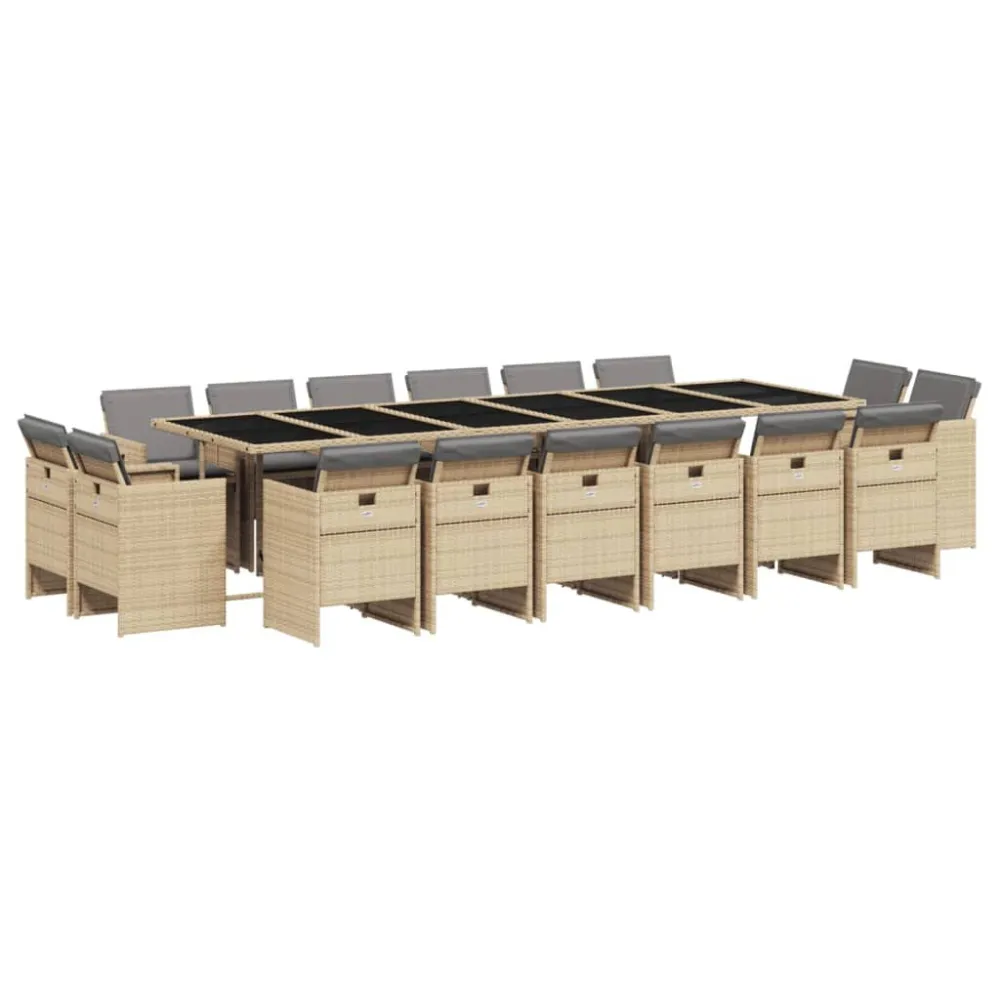 Conjunto de Jantar para 11 pcs conj. jantar jardim com almofadões vime PE bege misturado