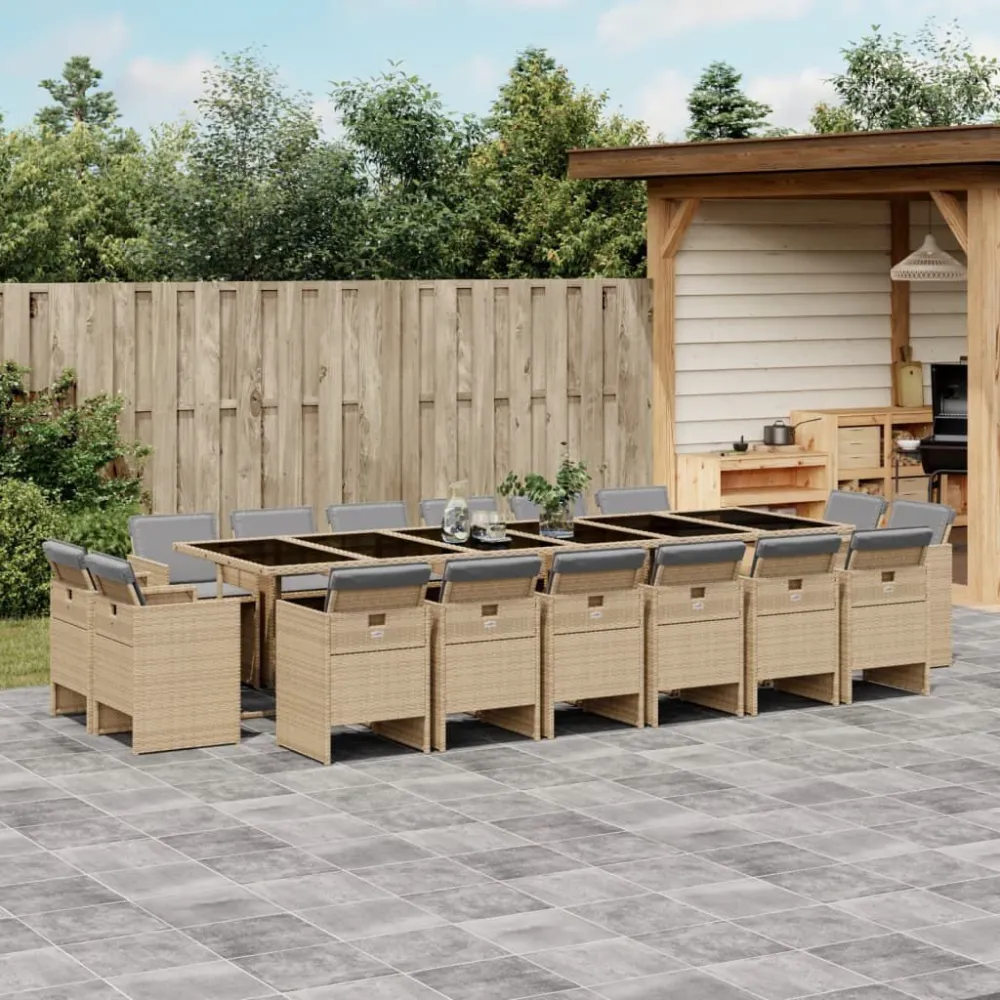 Conjunto de Jantar para 11 pcs conj. jantar jardim com almofadões vime PE bege misturado