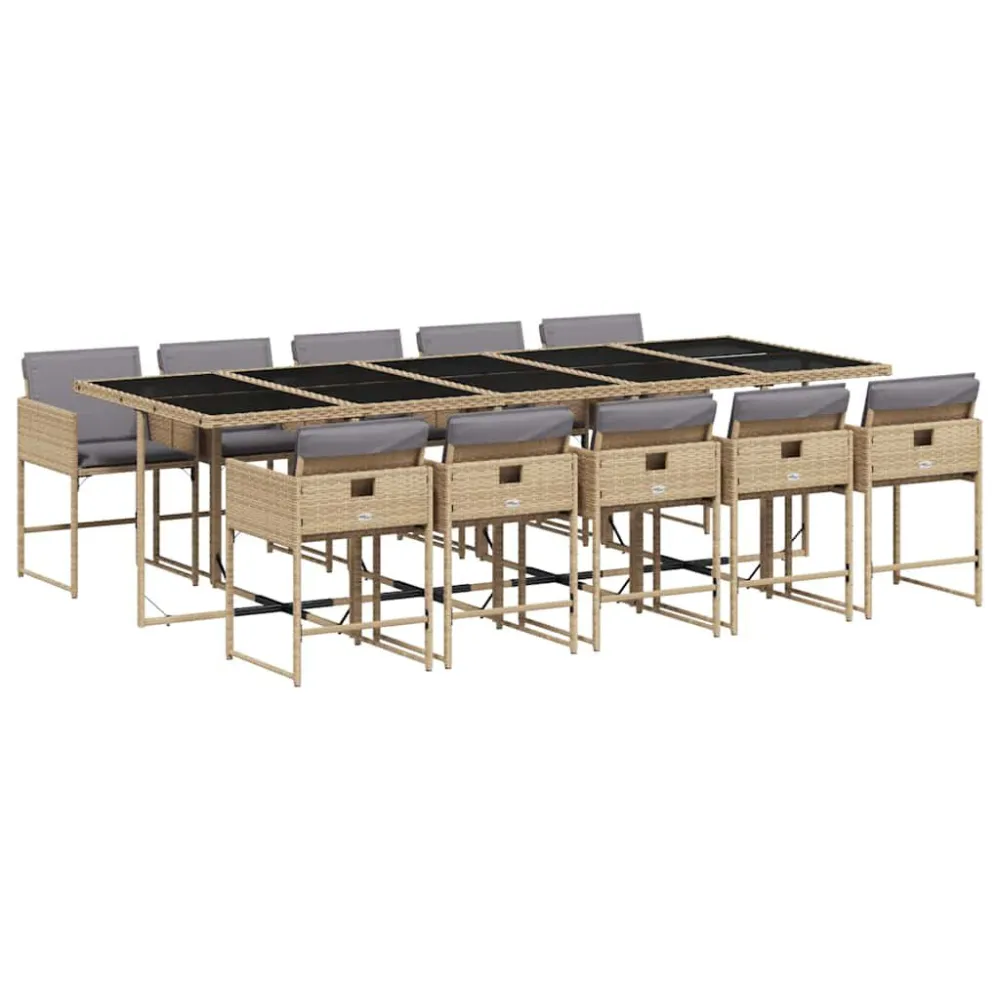 Conjunto de Jantar para 11 pcs conj. jantar jardim com almofadões vime PE bege misturado