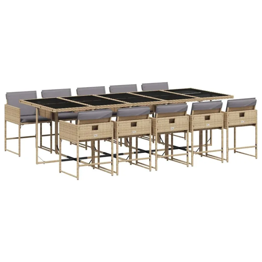 Conjunto de Jantar para 11 pcs conj. jantar jardim com almofadões vime PE bege misturado