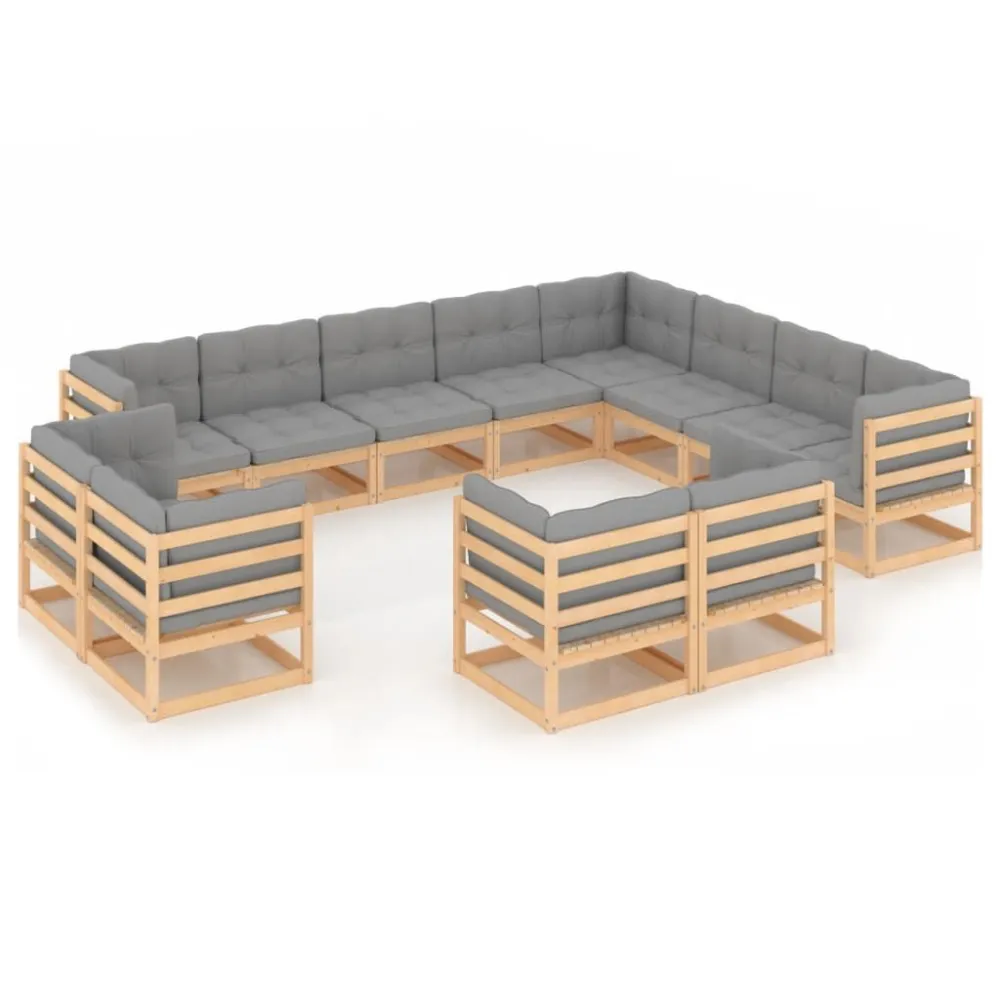 Conjunto de Jantar para 12 pcs conjunto lounge de jardim com almofadões pinho maciço