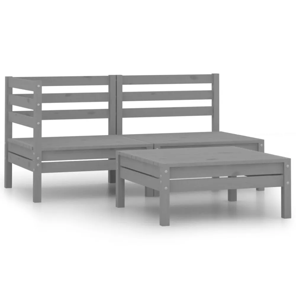 Conjunto de Jantar para 3 pcs conjunto lounge de jardim pinho maciço cinzento