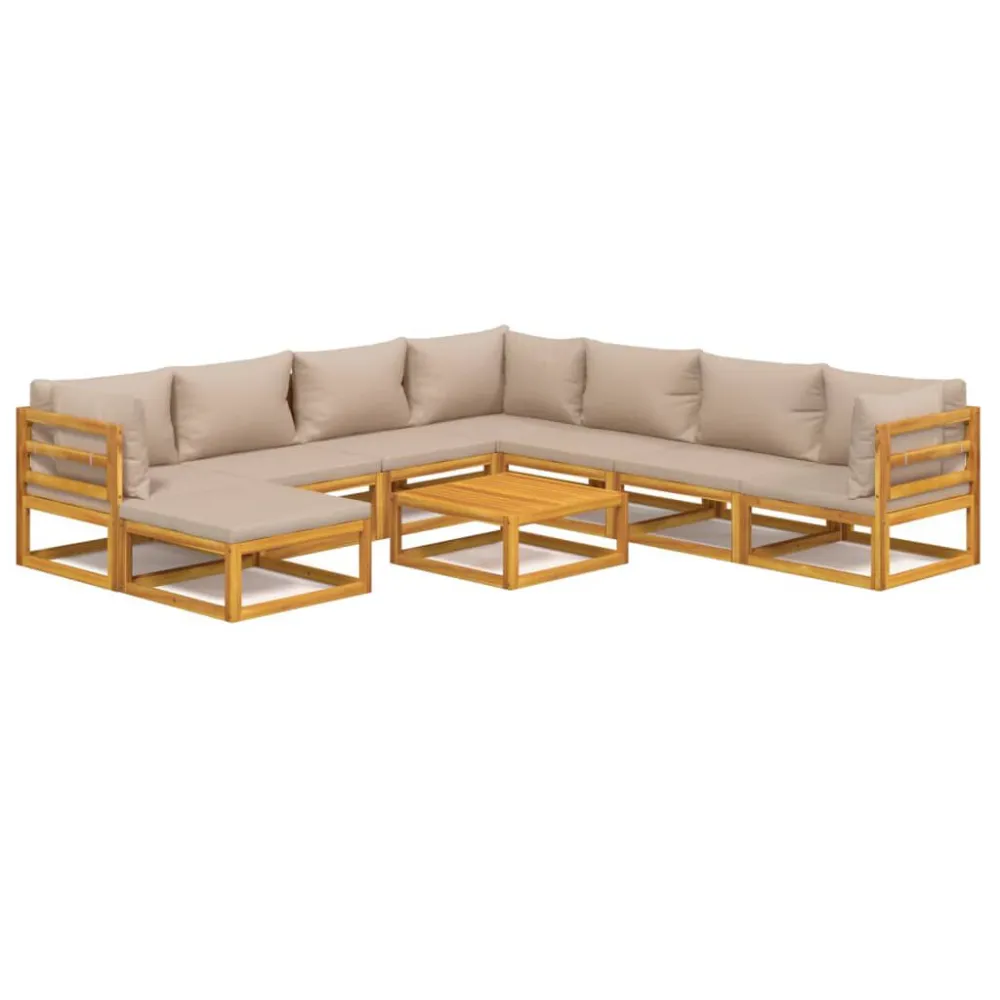 Conjunto de Jardim 9pcs conj. lounge jardim madeira comalmofadões cinza-acastanhado