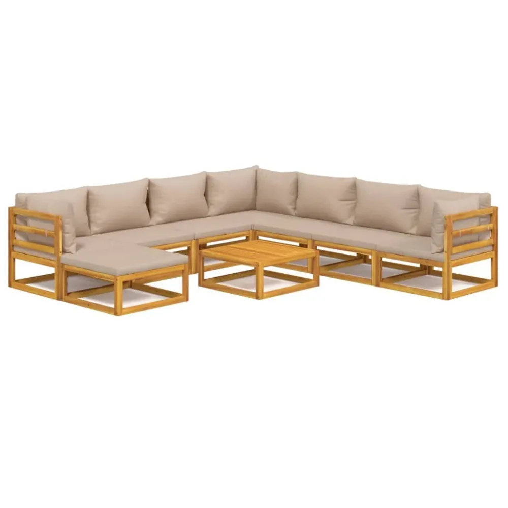 Conjunto de Jardim 9pcs conj. lounge jardim madeira comalmofadões cinza-acastanhado