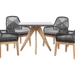 Conjunto de jardim com mesa 90 x 90 cm e 4 cadeiras em preto OLBIA com Almofadas à Prova D'água
