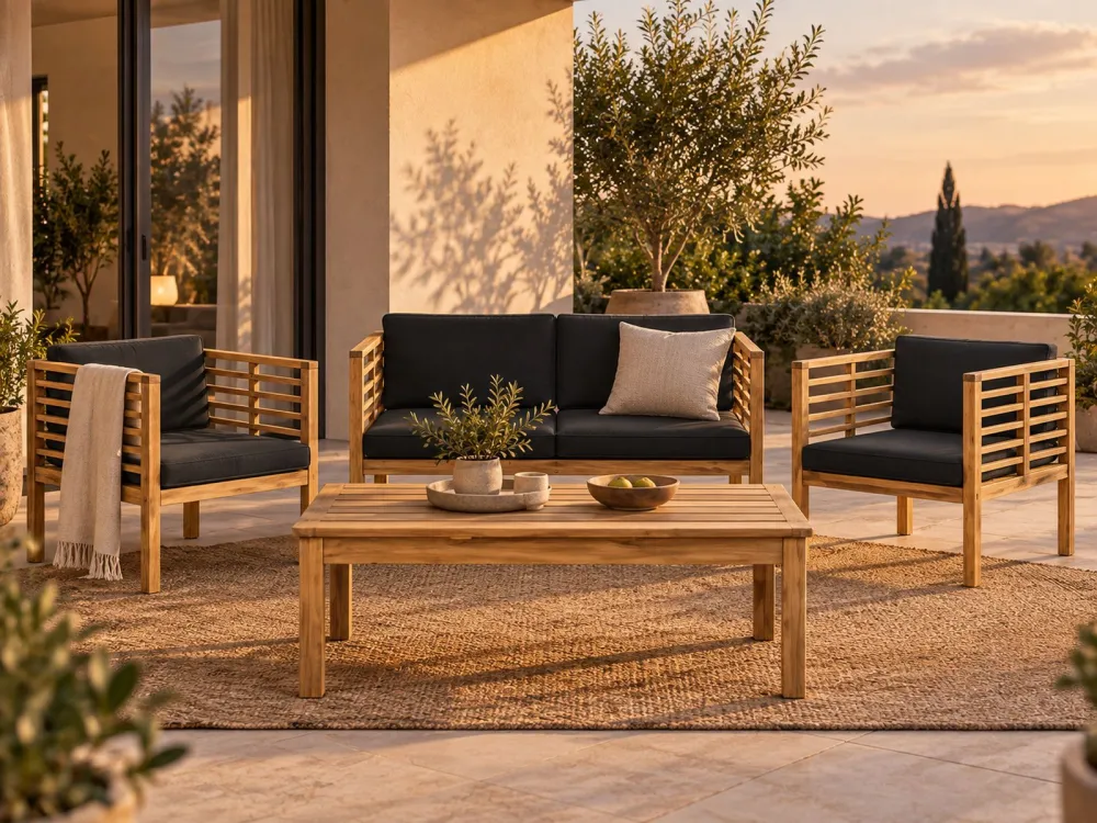 Conjunto de Jardim Conjunto lounge PACIFIC Madeira de acácia Preto