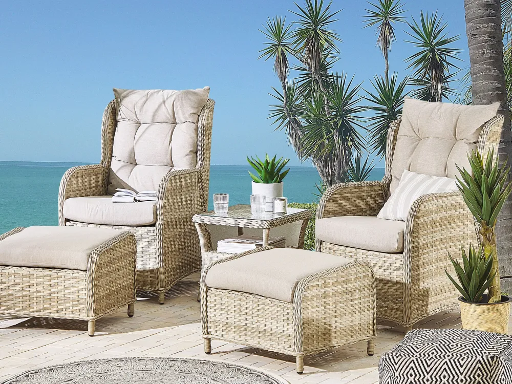 Conjunto de Jardim Conjunto lounge PONZA Ratan sintético Creme