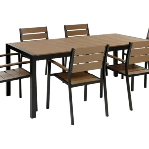 Conjunto de jardim 6 lugares em alumínio castanho nítido e preto 180 x 90 cm VERNIO
