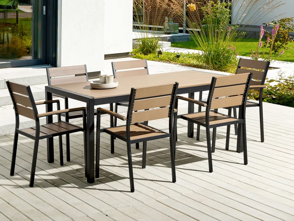 Conjunto de jardim 6 lugares em alumínio castanho nítido e preto 180 x 90 cm VERNIO