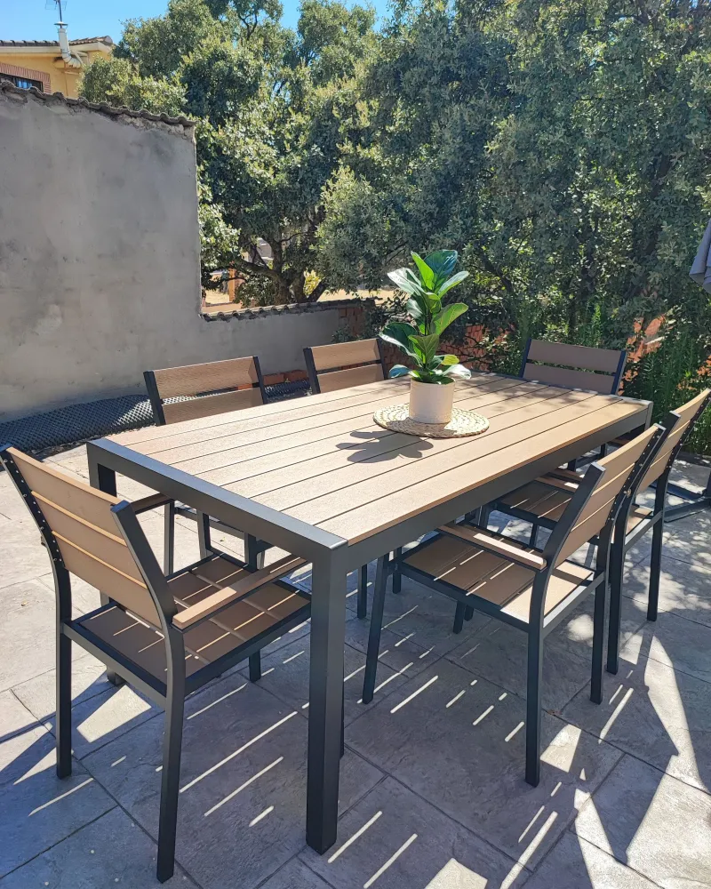 Conjunto de jardim 6 lugares em alumínio castanho nítido e preto 180 x 90 cm VERNIO