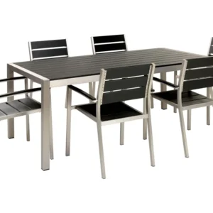 Conjunto de jardim 6 lugares em alumínio prateado e preto VERNIO com Mesa e 6 Cadeiras