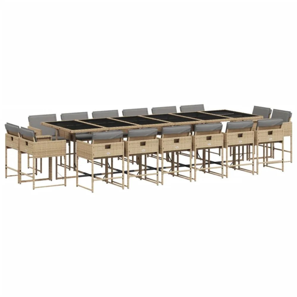 Conjunto de Jardim 11 pcs conj. jantar jardim com almofadões vime PE bege misturado