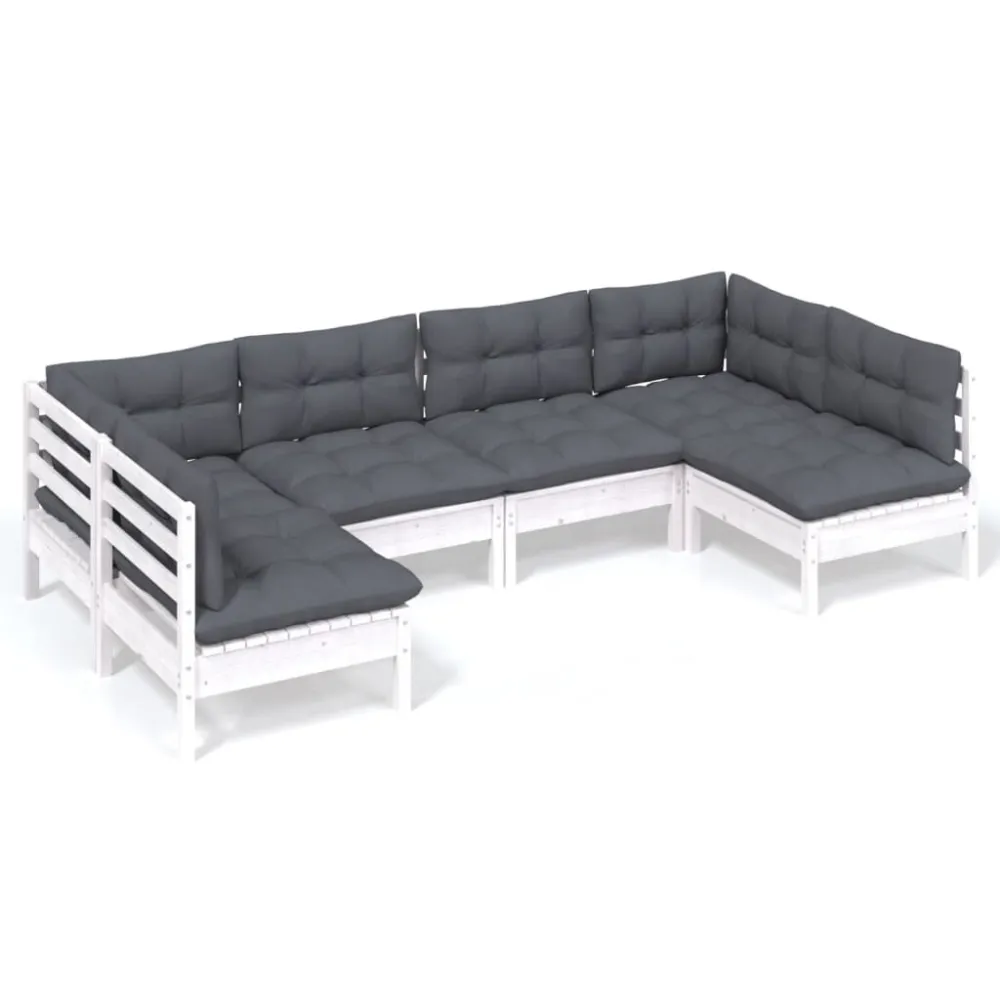 Conjunto de Jardim 6 pcs conj. lounge de jardim com almofadões pinho maciço branco