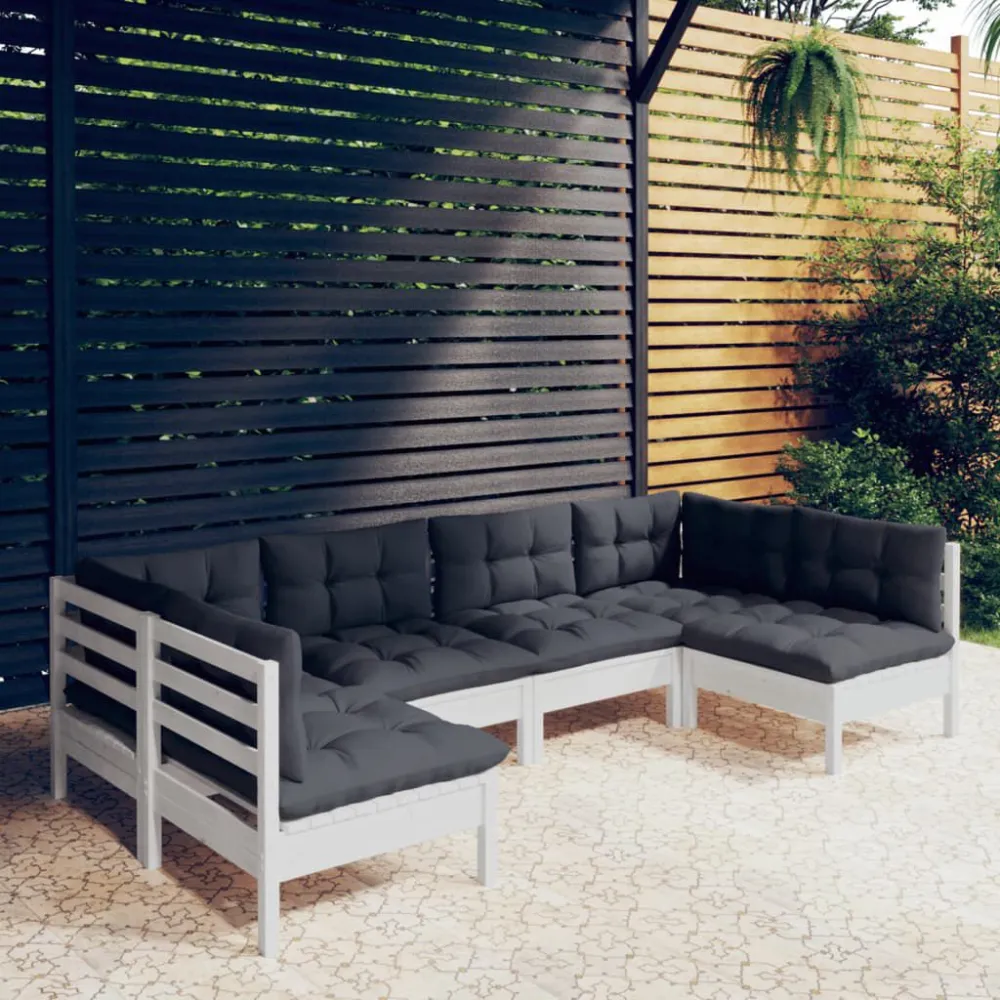 Conjunto de Jardim 6 pcs conj. lounge de jardim com almofadões pinho maciço branco