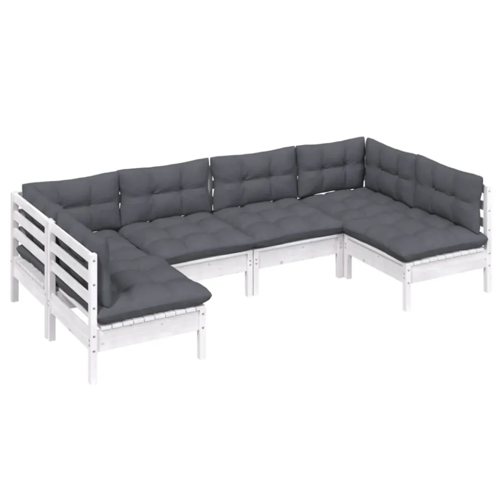 Conjunto de Jardim 6 pcs conj. lounge de jardim com almofadões pinho maciço branco