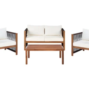 Conjunto lounge ANTRIA Madeira de acácia Preto | ço Inoxidável