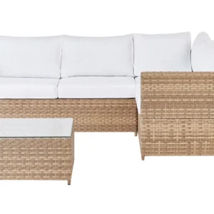 Conjunto lounge AVOLA Ratan sintético Branco creme Esquerdo em Tecido Outdoor
