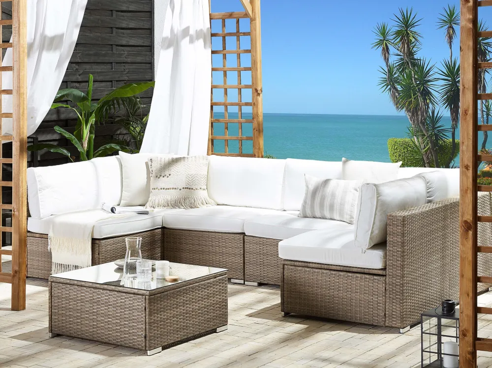 Conjunto lounge BELVEDERE Ratan sintético Branco | ço Inoxidável