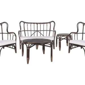 Conjunto lounge BRINDISI Rattan/vime Castanho sombrio com Almofadas à Prova D'água