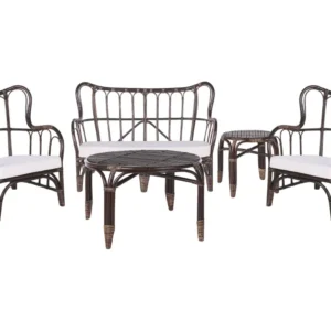 Conjunto lounge BRINDISI Rattan/vime Castanho sombrio com Almofadas à Prova D'água