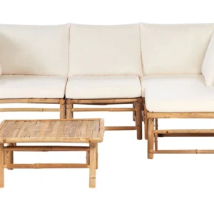 Conjunto lounge CERRETO Madeira de bambu Branco creme com Guarda-sol Incluso