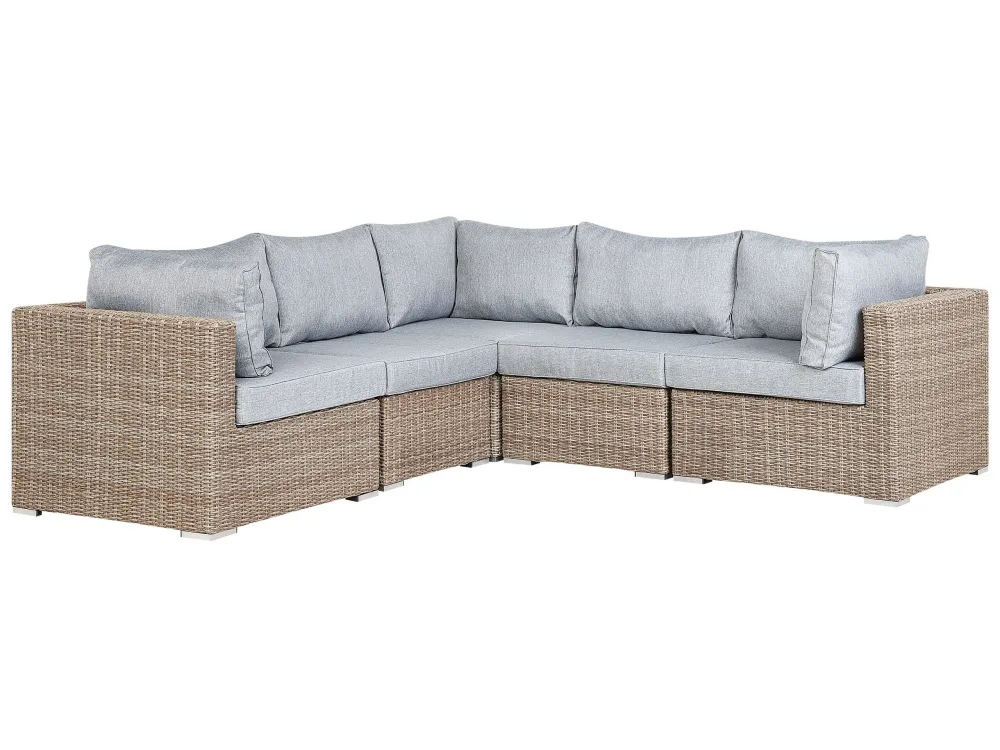 Conjunto lounge CONTARE Ratan sintético Castanho distinto Esquerdo com Guarda-sol Incluso