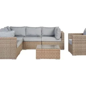Conjunto lounge CONTARE Ratan sintético Castanho distinto Direito com Almofadas à Prova D'água