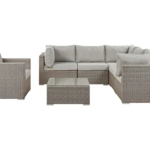 Conjunto lounge CONTARE Ratan sintético Taupe Esquerdo com Estofados Removíveis