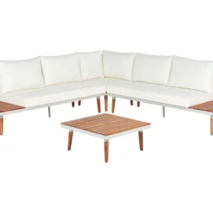 Conjunto lounge CORATO Madeira de acácia Branco creme De uso geral em Alumínio e Vidro
