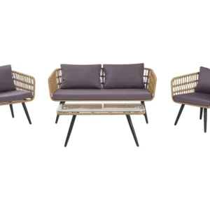 Conjunto lounge FOBELLO Ratan sintético Creme Kit Completo com Almofadas