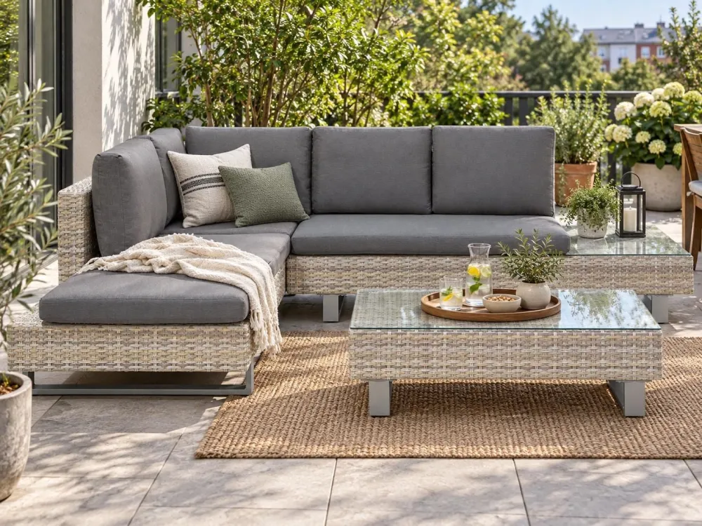 Conjunto lounge LANCIANO Ratan sintético Cinzento Multimarca