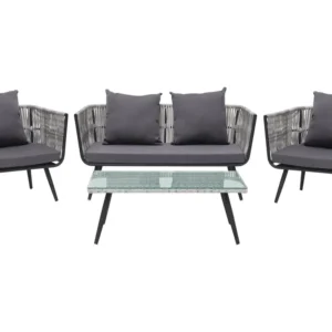 Conjunto lounge RAGUSA Ratan sintético Cinzento | ço Inoxidável