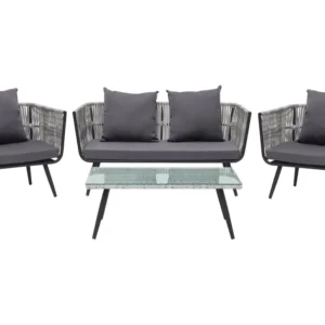 Conjunto lounge RAGUSA Ratan sintético Cinzento | ço Inoxidável
