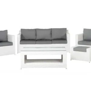 Conjunto lounge ROMA Ratan sintético Branco com Mesa e 6 Cadeiras