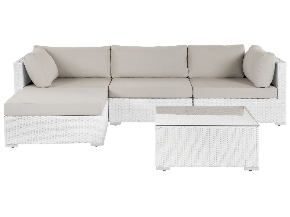 Conjunto lounge SANO Ratan sintético Branco Direito com Almofadas Incluídas
