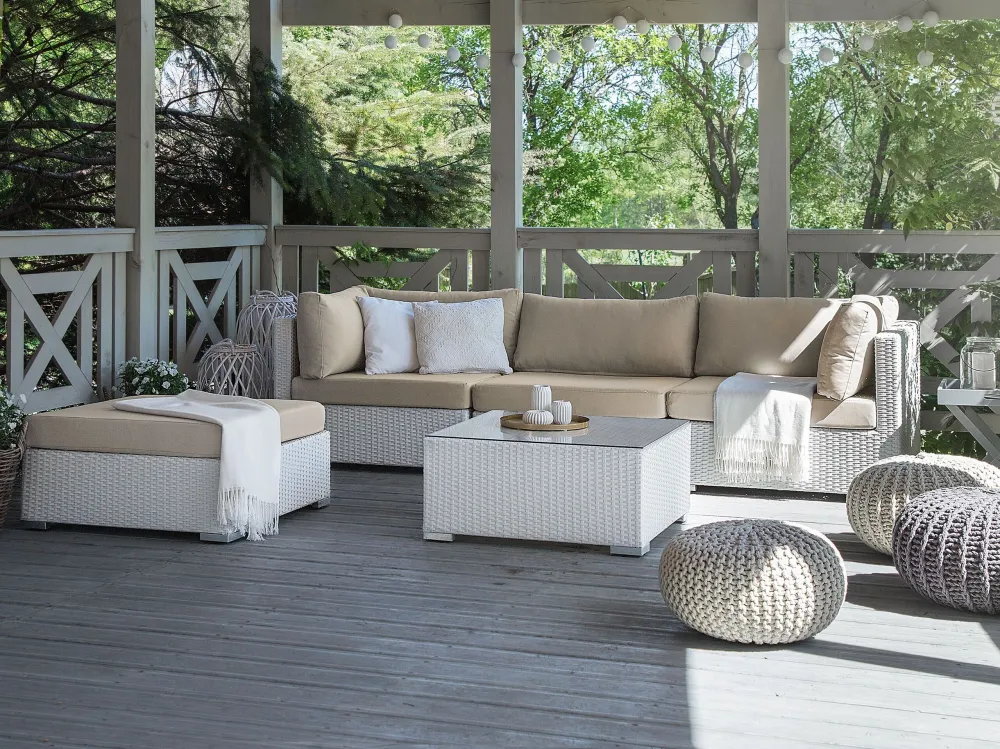 Conjunto lounge SANO Ratan sintético Branco Direito com Almofadas Incluídas